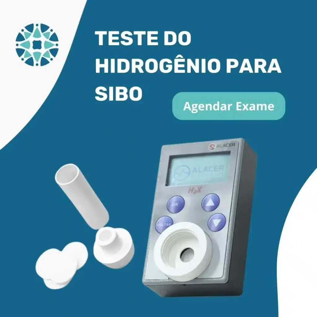 Equipamento utilizado para o teste respiratório do hidrogênio expirado, exame não invasivo para diagnóstico de distúrbios digestivos como SIBO, intolerância à lactose e frutose, realizado em clínica especializada.